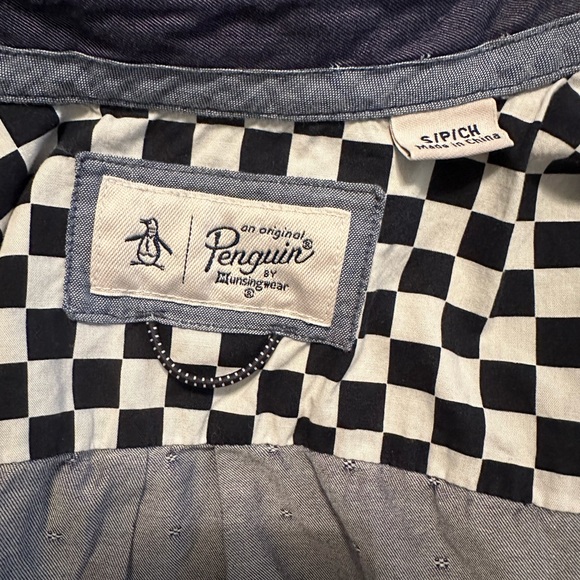 Men’s Original Penguin Button Front Button Down Shirt Short Sleeve Navy Small - Picture 5 of 6